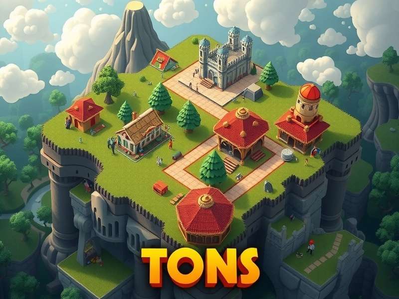 Township गेम में एक विकसित शहर का दृश्य