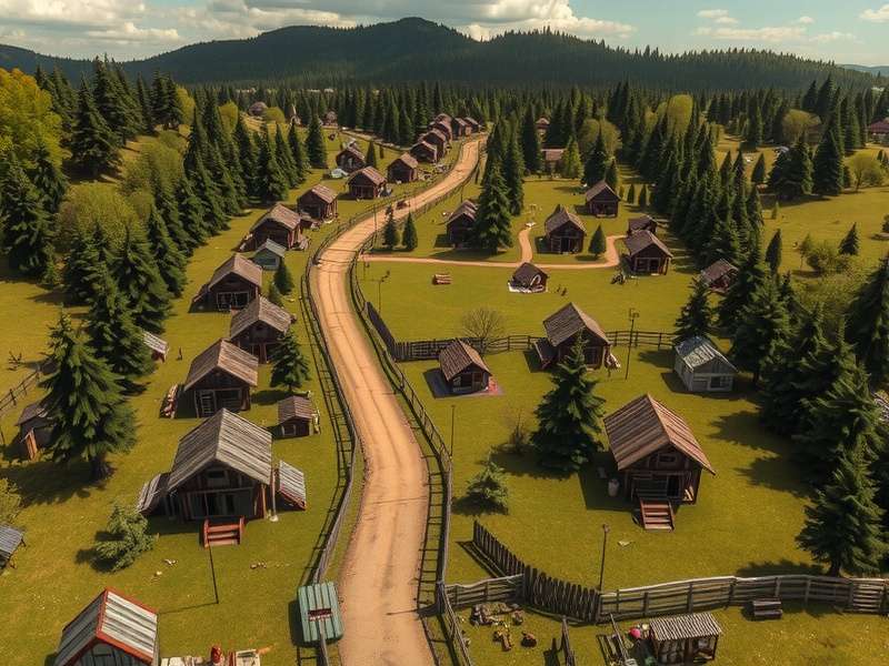 Township game section range visualization showing different farming areas and buildings