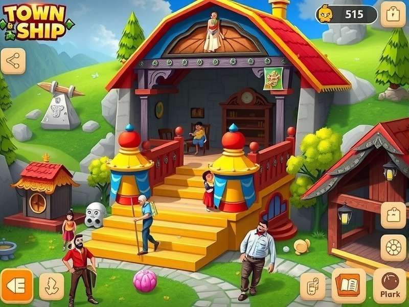 Township game screenshot showing new city buildings and farms