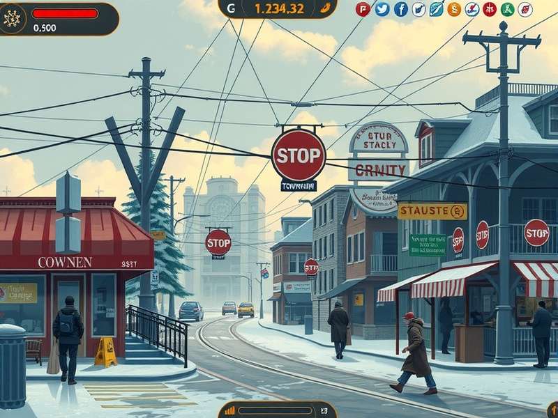 Meridian Township landscape showing farms, factories, and community buildings