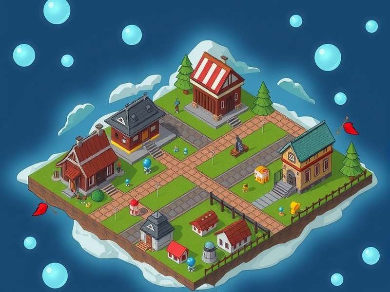 Thriving Township city with farms and buildings