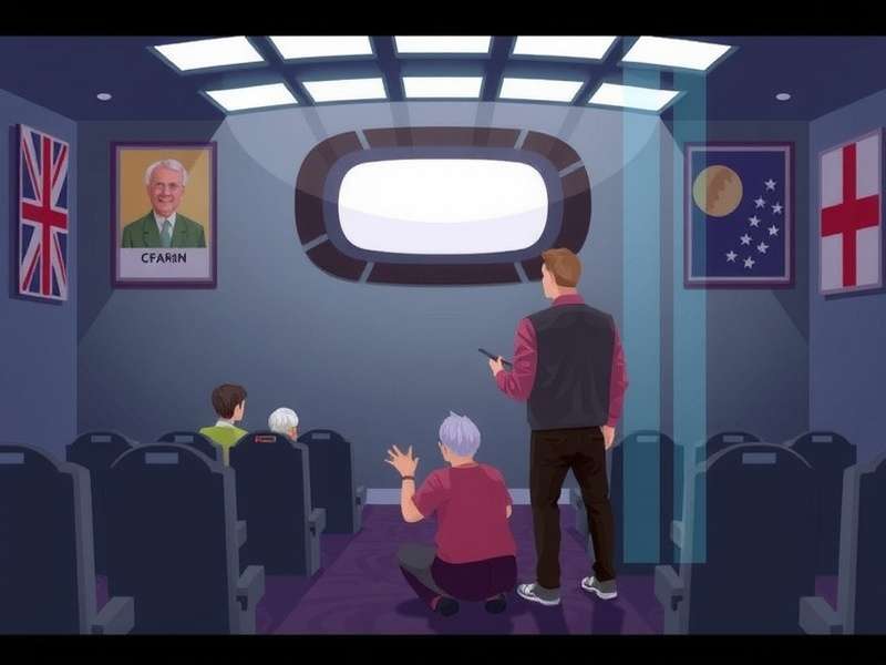 A vibrant digital illustration of the Township Auditorium during a special event, with colourful lights and avatars gathered.