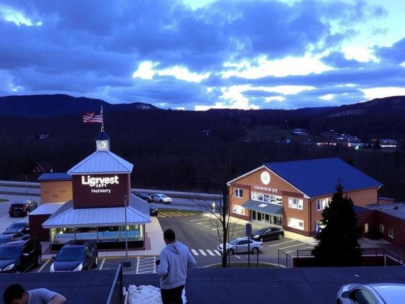Vibrant township landscape with community buildings and greenery