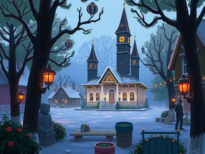 Aerial view of a township with farms and houses