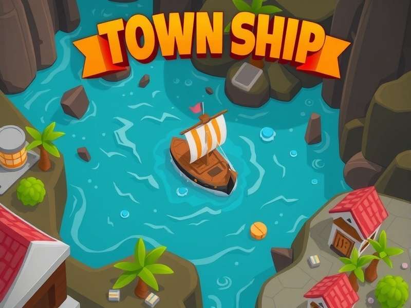 Vibrant aerial view of a Township city with farms, factories, and decorations