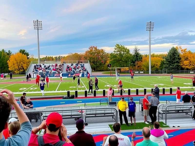 Aerial view of Shelby Township Michigan with lush farmland and community layout