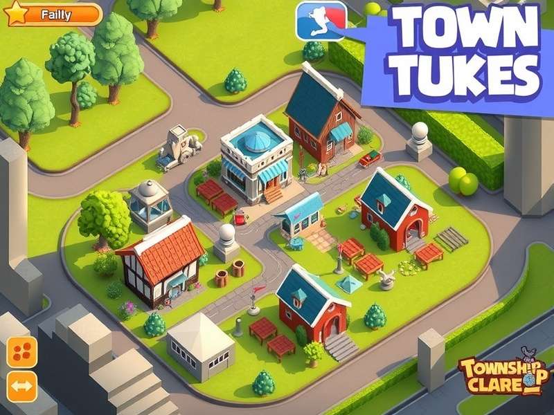 Township Design Ideas – A vibrant town layout with farms, factories, and community buildings in a lush green setting.