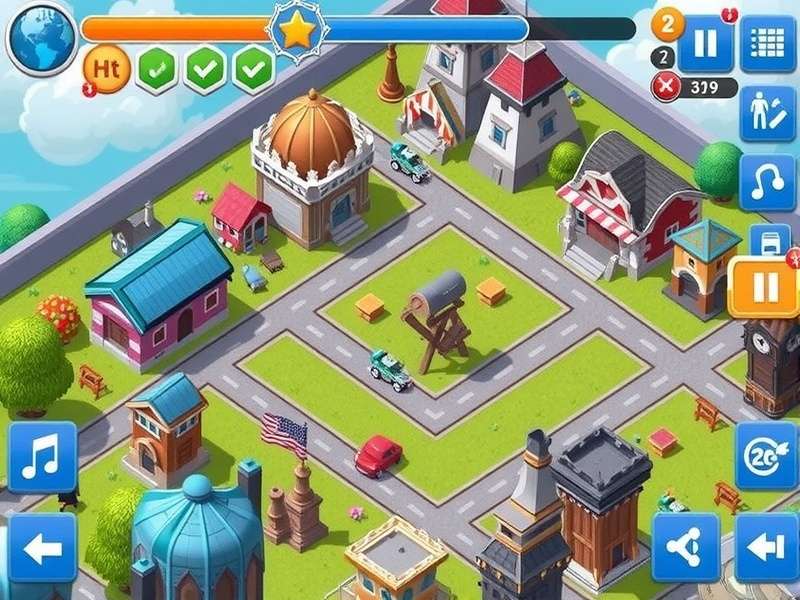 Township Mod Apk gameplay screenshot showing a vibrant city with farms and factories
