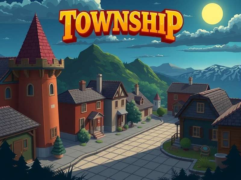 A vibrant Township city skyline with green parks, factories, and residential zones