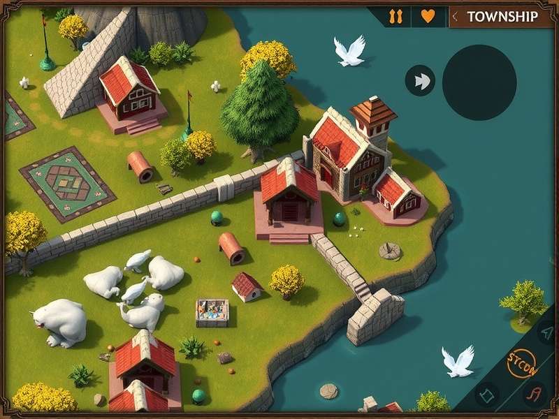 Township Map interactive guide showing optimized city layout with farms, factories, and community buildings