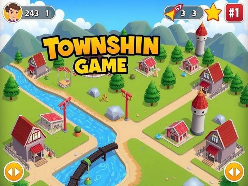 Township game city building scene with farms, factories and decorations