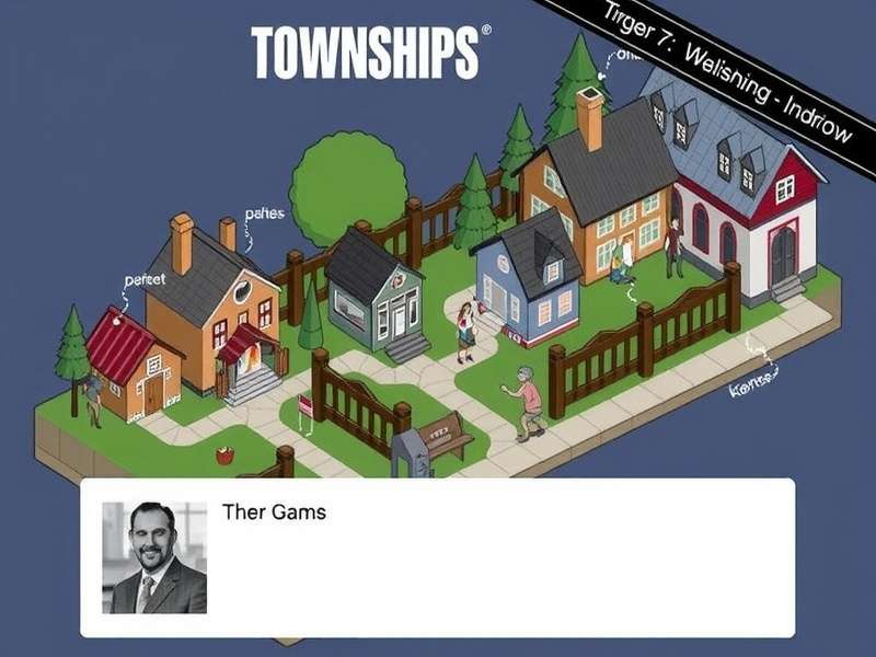 Township game aerial view of a thriving city with farms and factories