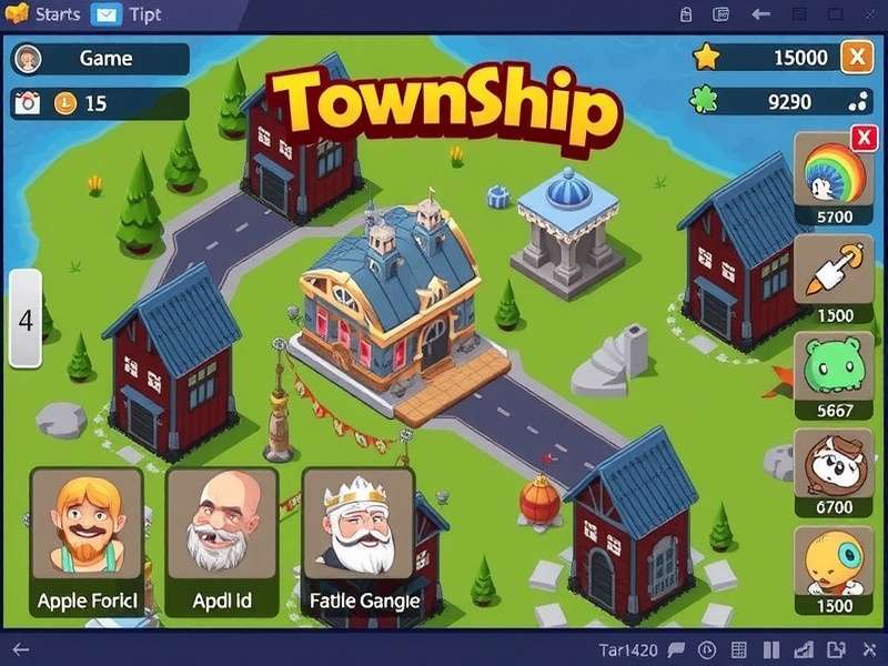Township gameplay showing a vibrant Indian-style town with markets, factories, and farms